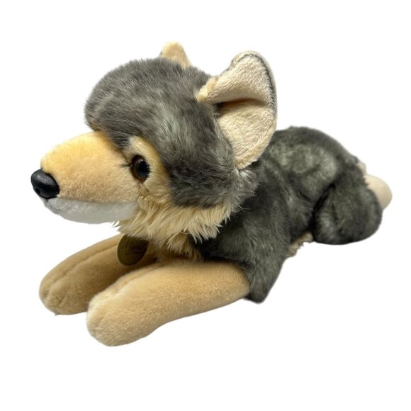 Aurora Miyoni Husky Wolf Plush 16 Inch Laying Gray Tan 2019 Weighted Paws Belly - Picture 1 of 10